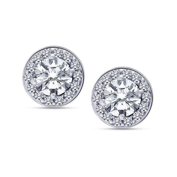 925 Sterling Silver Cubic Zirconia Rhodium Lightweight Round Classic Micro Pave Stud Earrings for Men