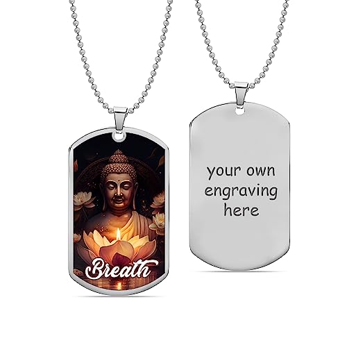 Personalised 925 Sterling Silver Spiritual God Buddha LARGE Dog Tag Pendant Necklace for Men and Women