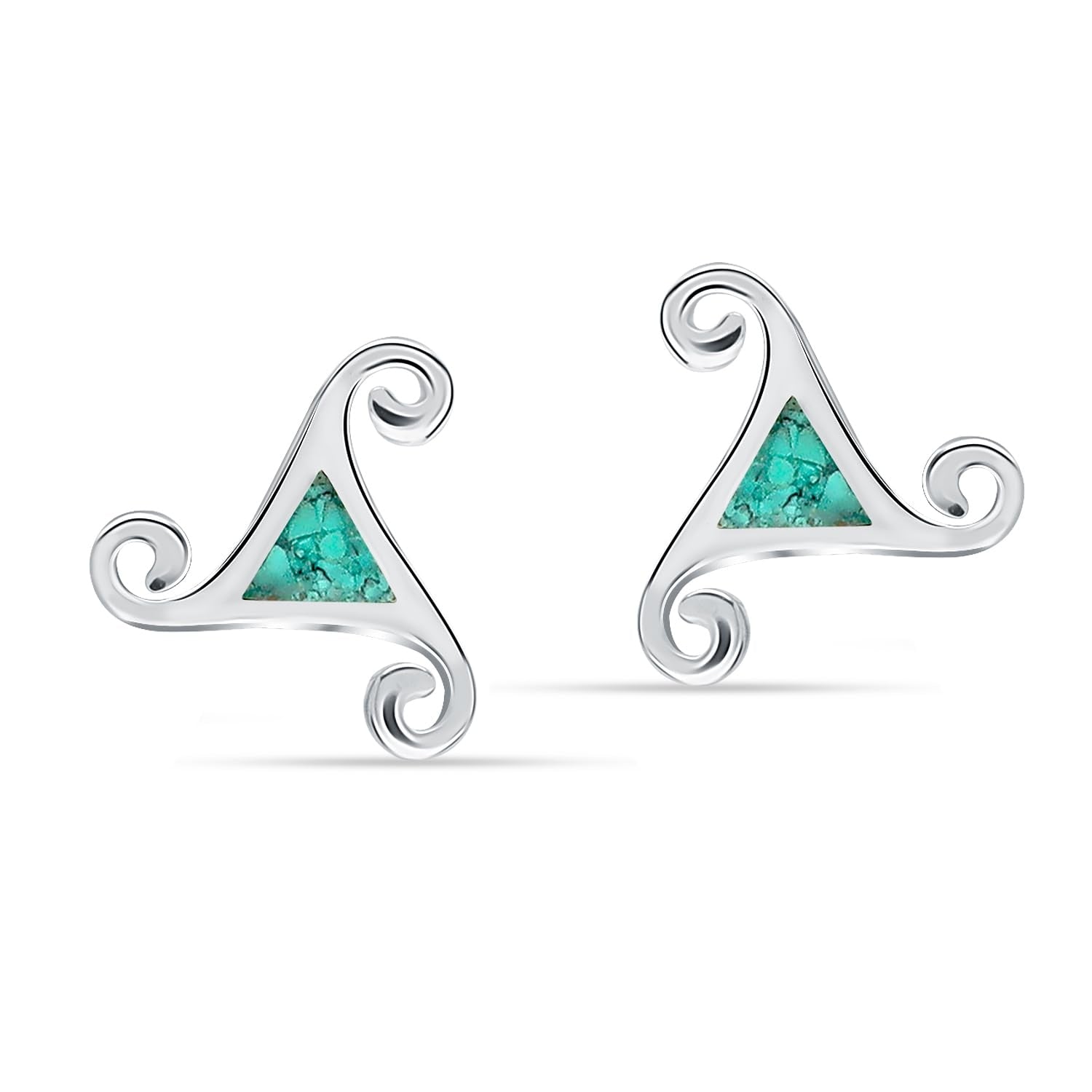 925 Steling Silver Turquoise Triskele Celtic Knot Triskelion Stud Earrings for Women