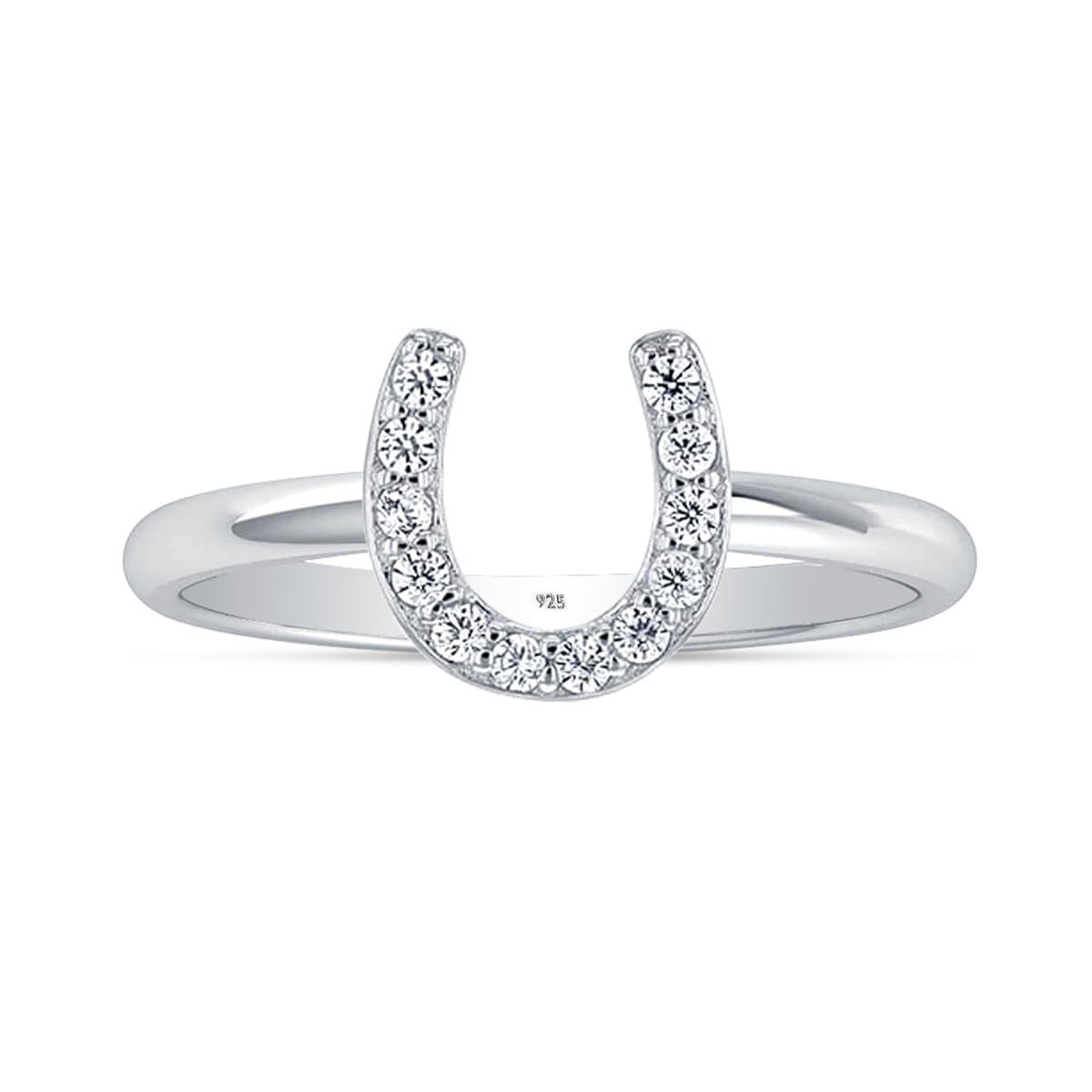 925 Sterling Silver Cubic Zirconia Good Luck Horseshoe Ring for Women