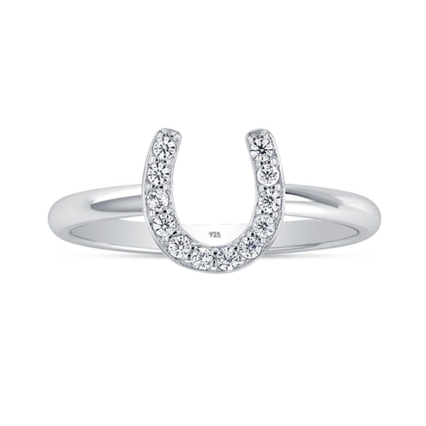 925 Sterling Silver Cubic Zirconia Good Luck Horseshoe Ring for Women