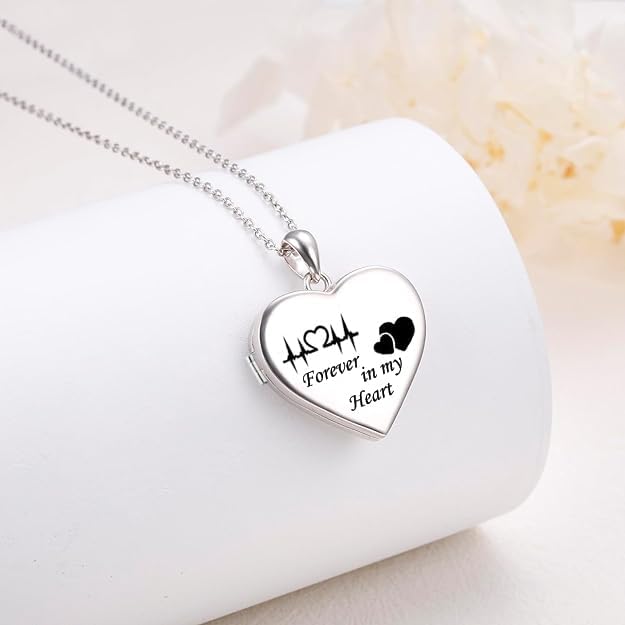 925 Sterling Silver Personalised Openable Heart Couple Photo Name & Message Love Printed Pictures Pendant Necklace for Women