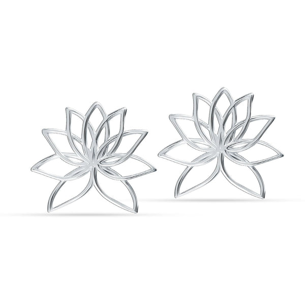 925 Steling Silver Minimalist Flower Lotus Design Stud Earrings for Women