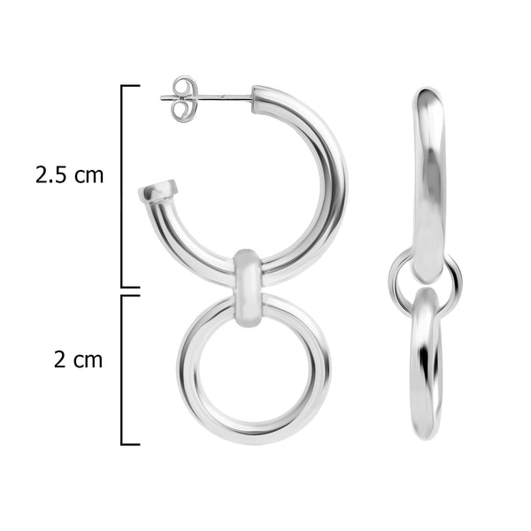 925 Sterling Silver Double Circle Round-Tube C-Hoop Earrings for Women