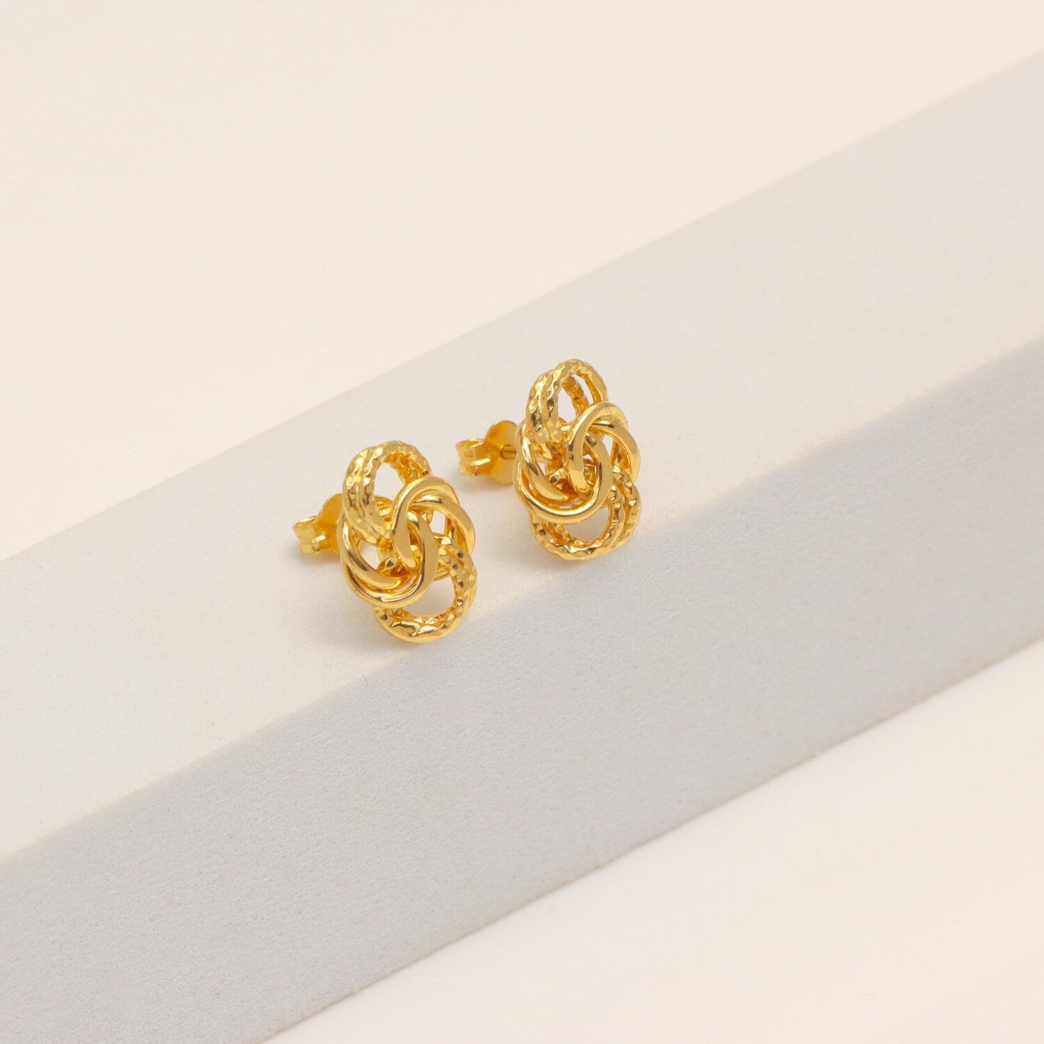 925 Steling Silver Italian 14K Gold-Plated Diamond-Cut Love Knot Stud Earrings for Women