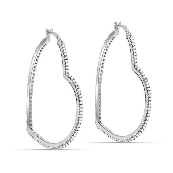 925 Steling Silver Large Cubic Zirconia Love Heart Hoop Earrings for Women