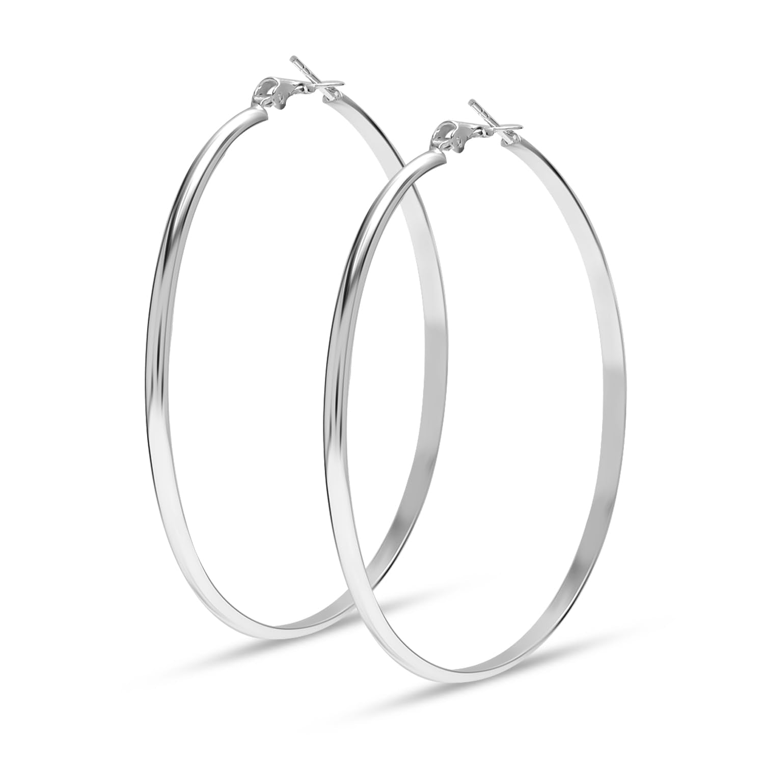 925 Sterling Silver Extra Large Clutchless Paddle Back Hoop Earrings for Women