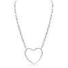 925 Sterling Silver Open Heart Paperclip Chain Pendant Necklace for Women Teen