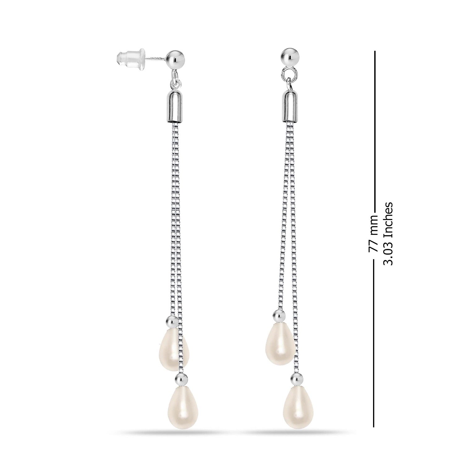 925 Sterling Silver Pearl Drop Dangle Long Earring for Women