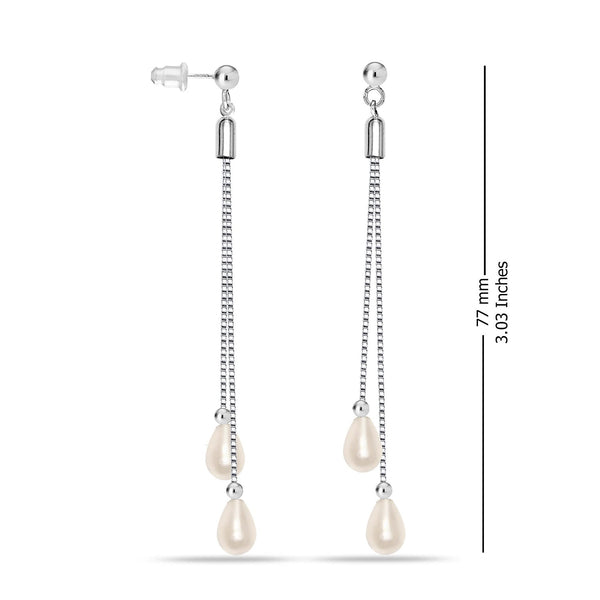 925 Sterling Silver Pearl Drop Dangle Long Earring for Women