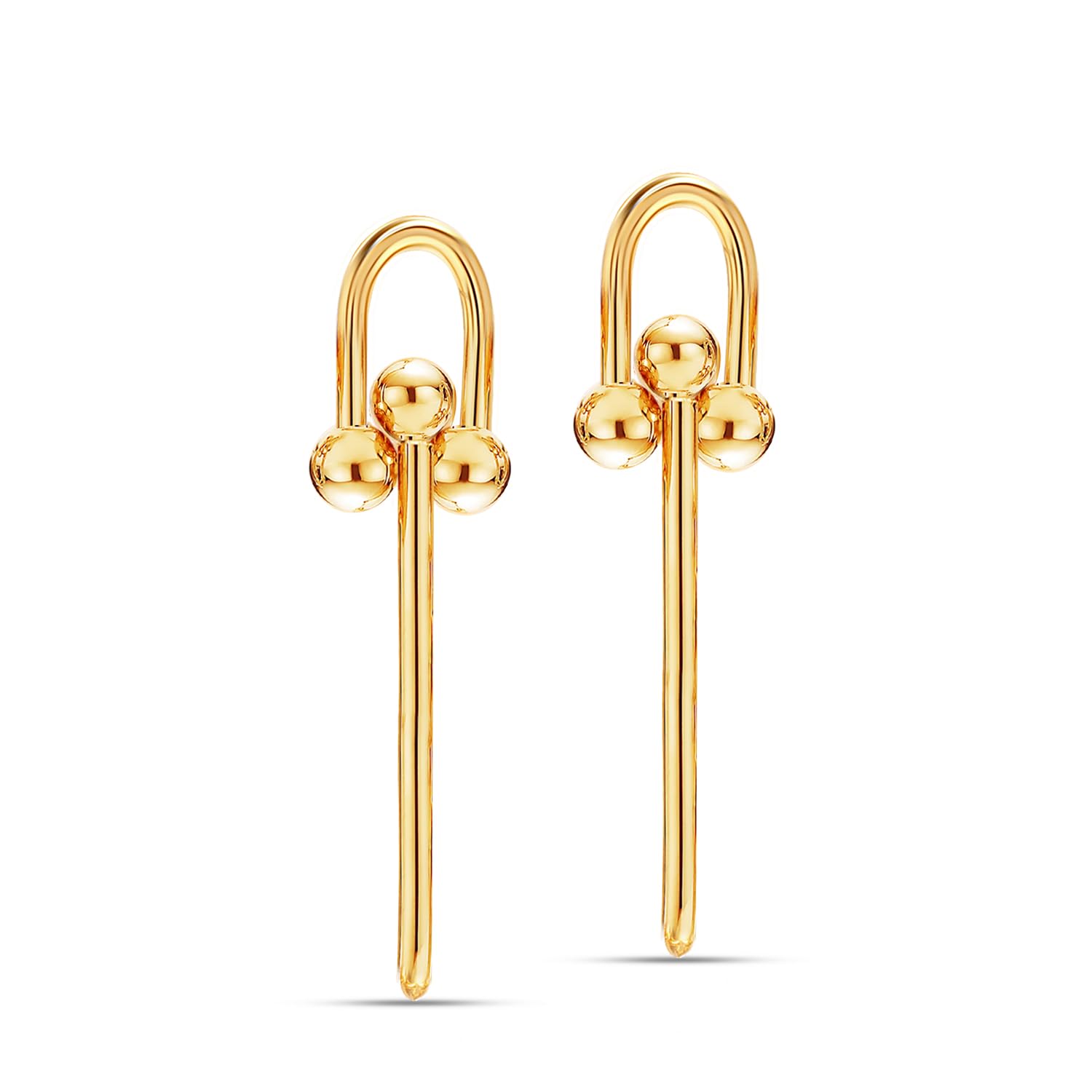 925 Sterling Silve 14K Gold-Plated U-Shaped Paperclip Link Chain Drop Dangle Earrings for Women