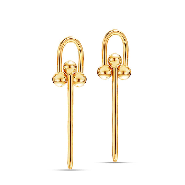 925 Sterling Silve 14K Gold-Plated U-Shaped Paperclip Link Chain Drop Dangle Earrings for Women