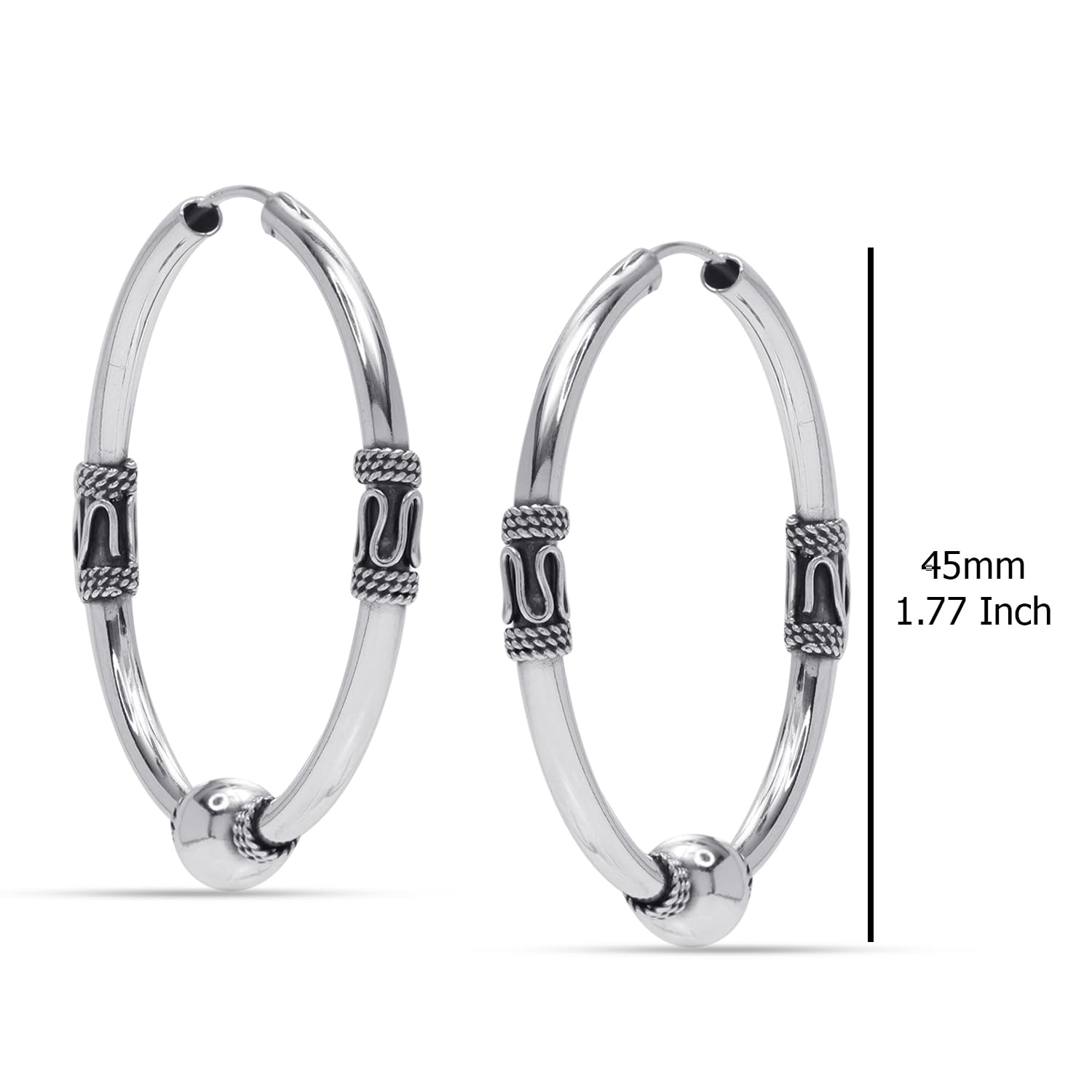 925 Sterling Silver Bali Hoop Click-Top Earrings for Women