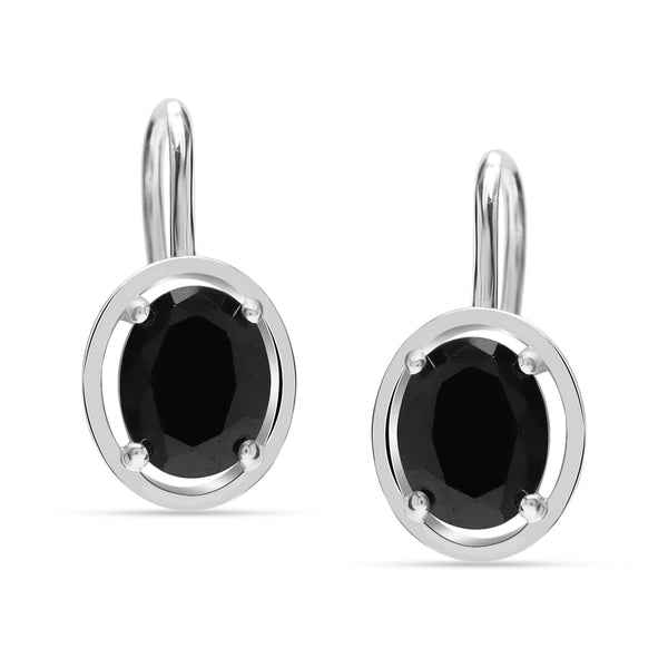 925 Sterling Silver Black Onyx Small Oval-Shaped Gemstone Birthstone Leverback Dangle Earrings For women