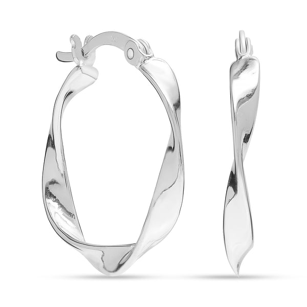 925 Sterling Silver Twisted Classic Round-Shape Spiral Click-Top Hoop Earrings for Women