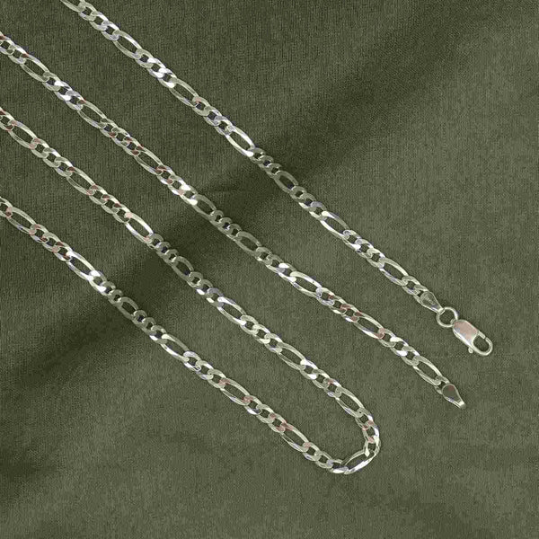 925 Sterling Silver Italian Solid Diamond-Cut Figaro Link Chain Necklace for Men and Women 4MM