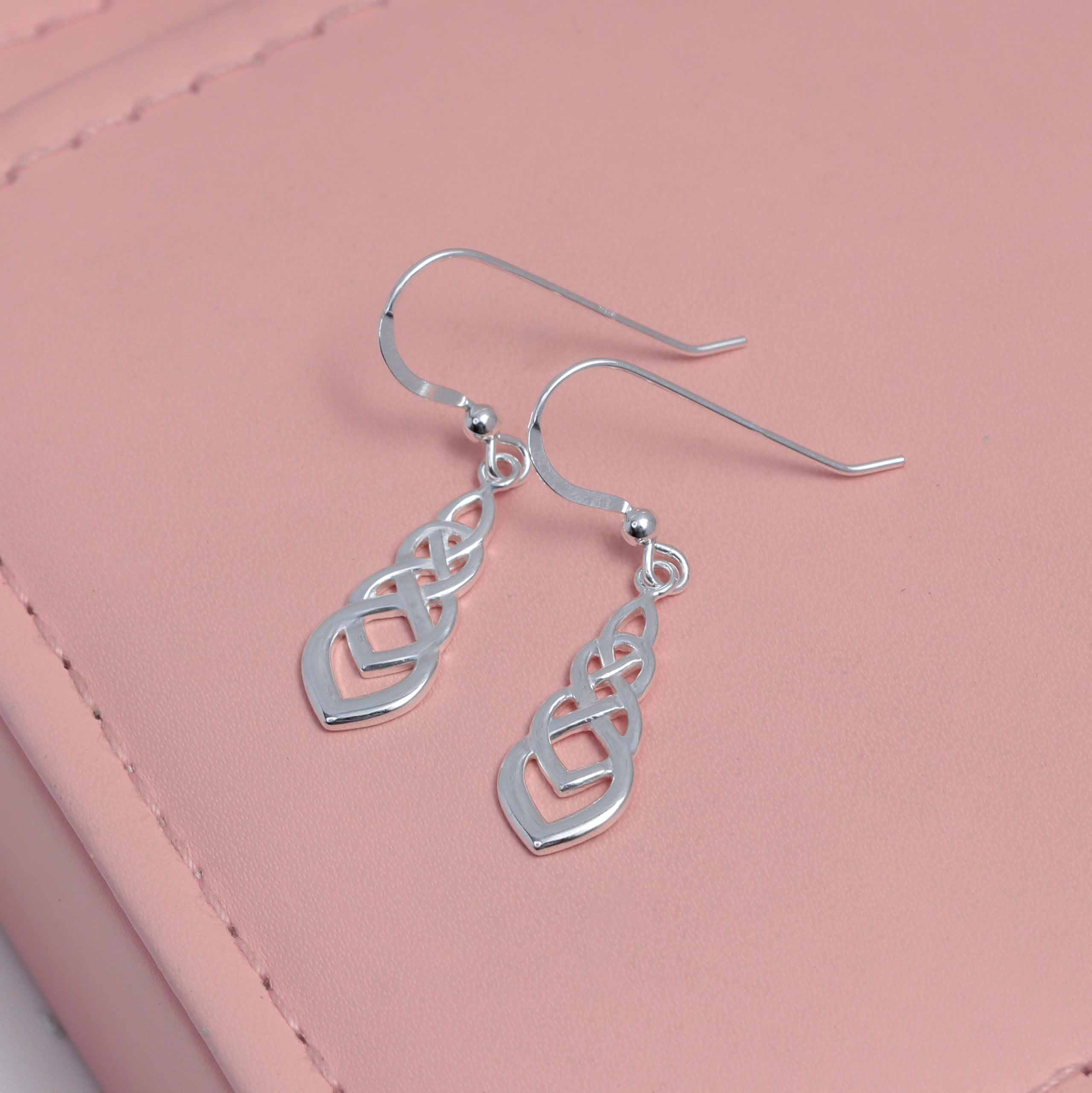 925 Sterling Silve Good Luck Irish Celtic Eternity Knot Drop Dangle Earrings for Women