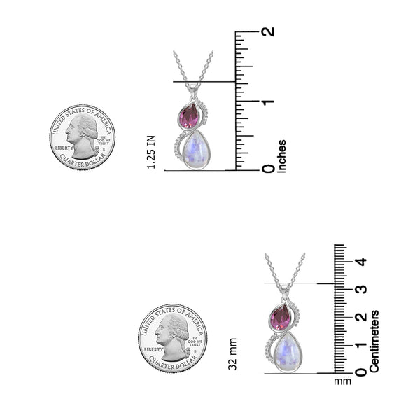 925 Sterling Silver Teardrop Amethyst Rainbow Moonstone Pendant Necklace for Women