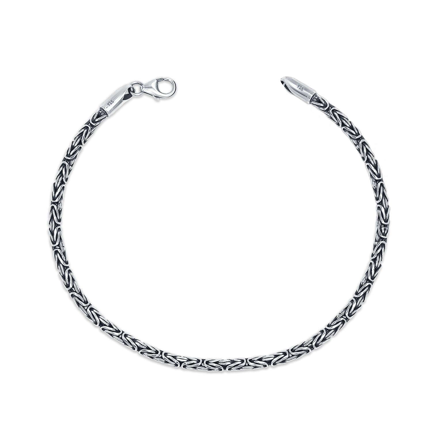 925 Sterling Silver Italian Handmade Round Byzantine Link Chain Bracelet for Women 0.25CM