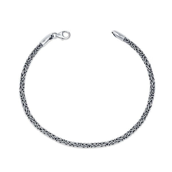 925 Sterling Silver Italian Handmade Round Byzantine Link Chain Bracelet for Women 0.25CM