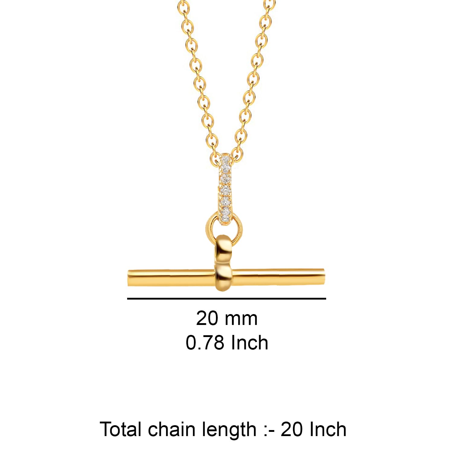 925 Sterling Silver 14K Gold-Plated Cubic Zirconia T-Bar Curb Chain Pendant Necklace for Women