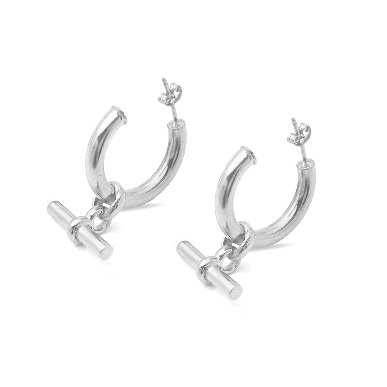 925 Sterling Silver T-Bar Dangle Pendant Half Hoop Earrings For Women