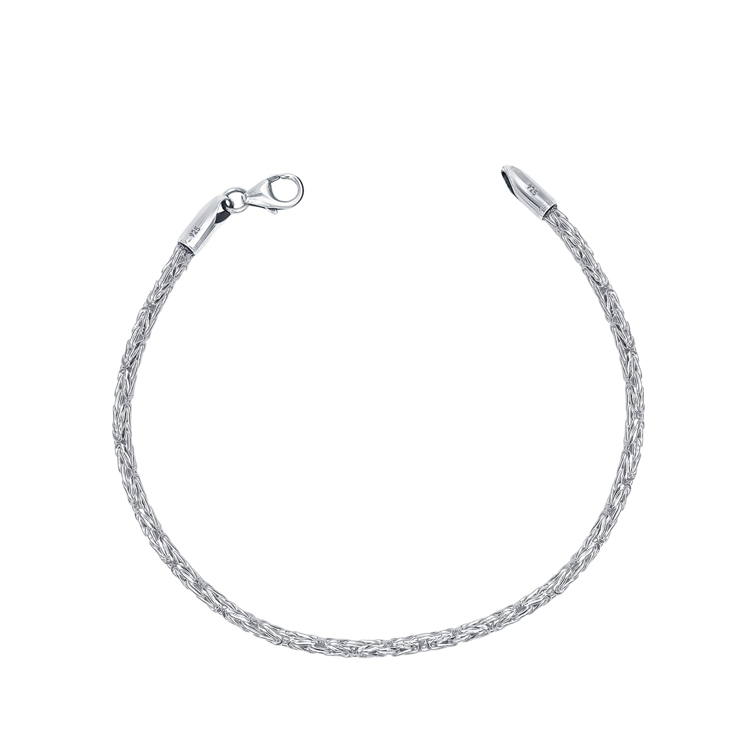 925 Sterling Silver Italian Handmade Round Byzantine Link Chain Bracelet for Women 0.25CM