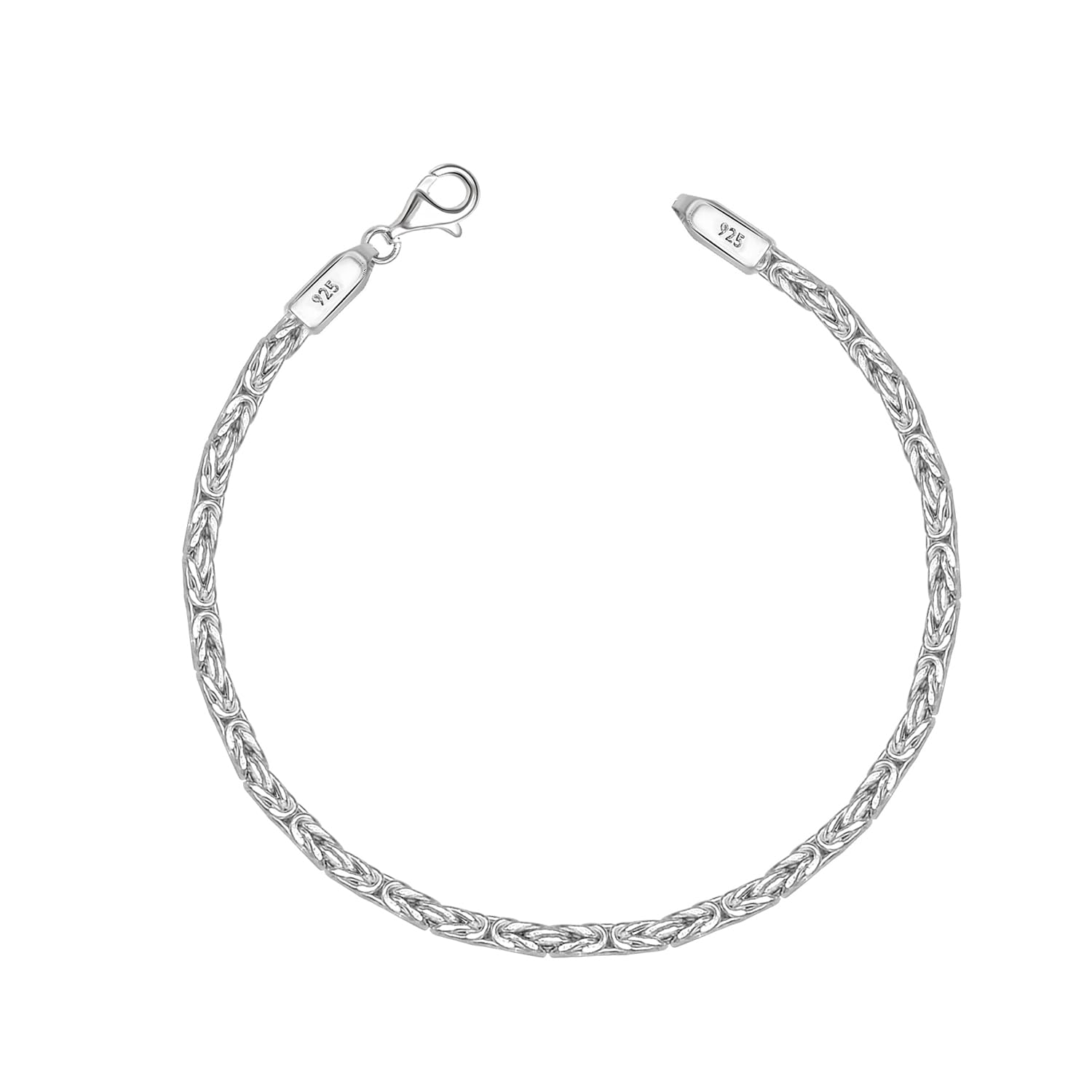 925 Sterling Silver Classic Italian Handmade Square Byzantine Link Chain Bracelet for Women 0.25CM