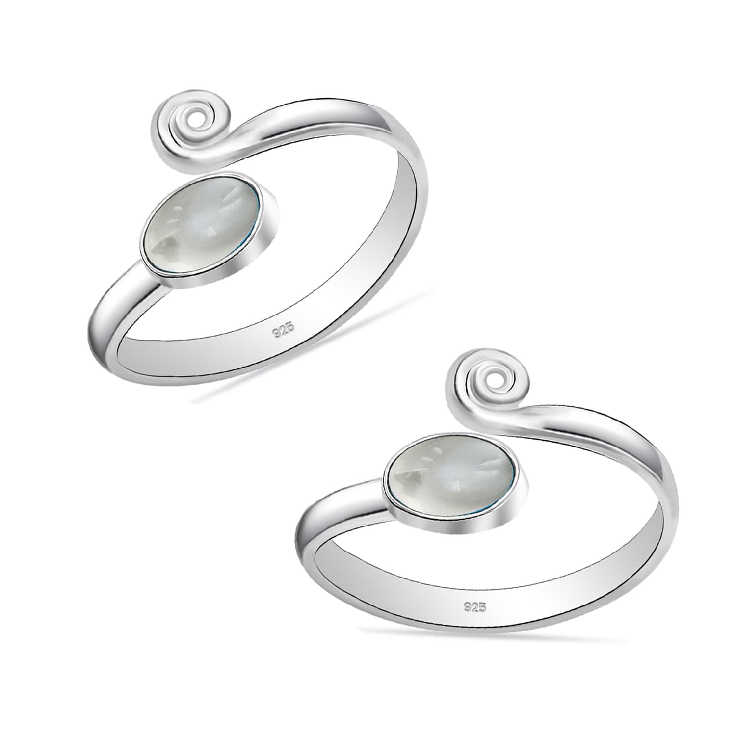 925 Sterling Silver Rainbow Moonstone Stone Elegant and Comfortable Toe Rings for Women