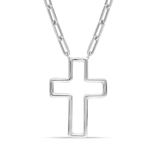 925 Sterling Silver Faith Hope Cross Paperclip Link Chain Pendant Necklace for Women Teen