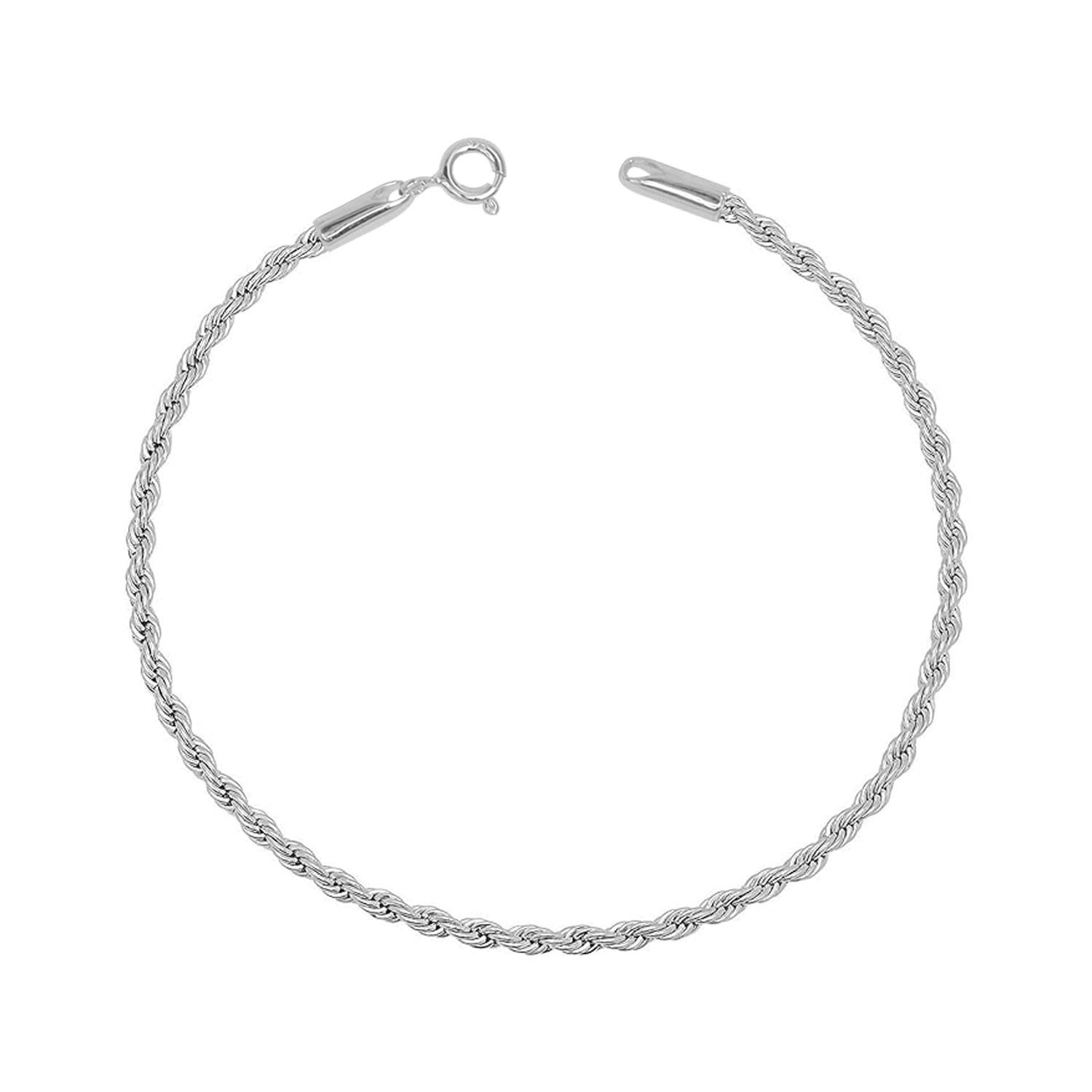 925 Sterling Silver Lightweight 1.8mm Diamond-Cut Braided Rope Chain Anklet Ankle Bracelet for Women