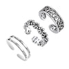 925 Sterling Silver Toe Rings Lightweight Cute Flower Heart Band Ring Open Adjustable Foot Toe Ring for Women 3 Pcs