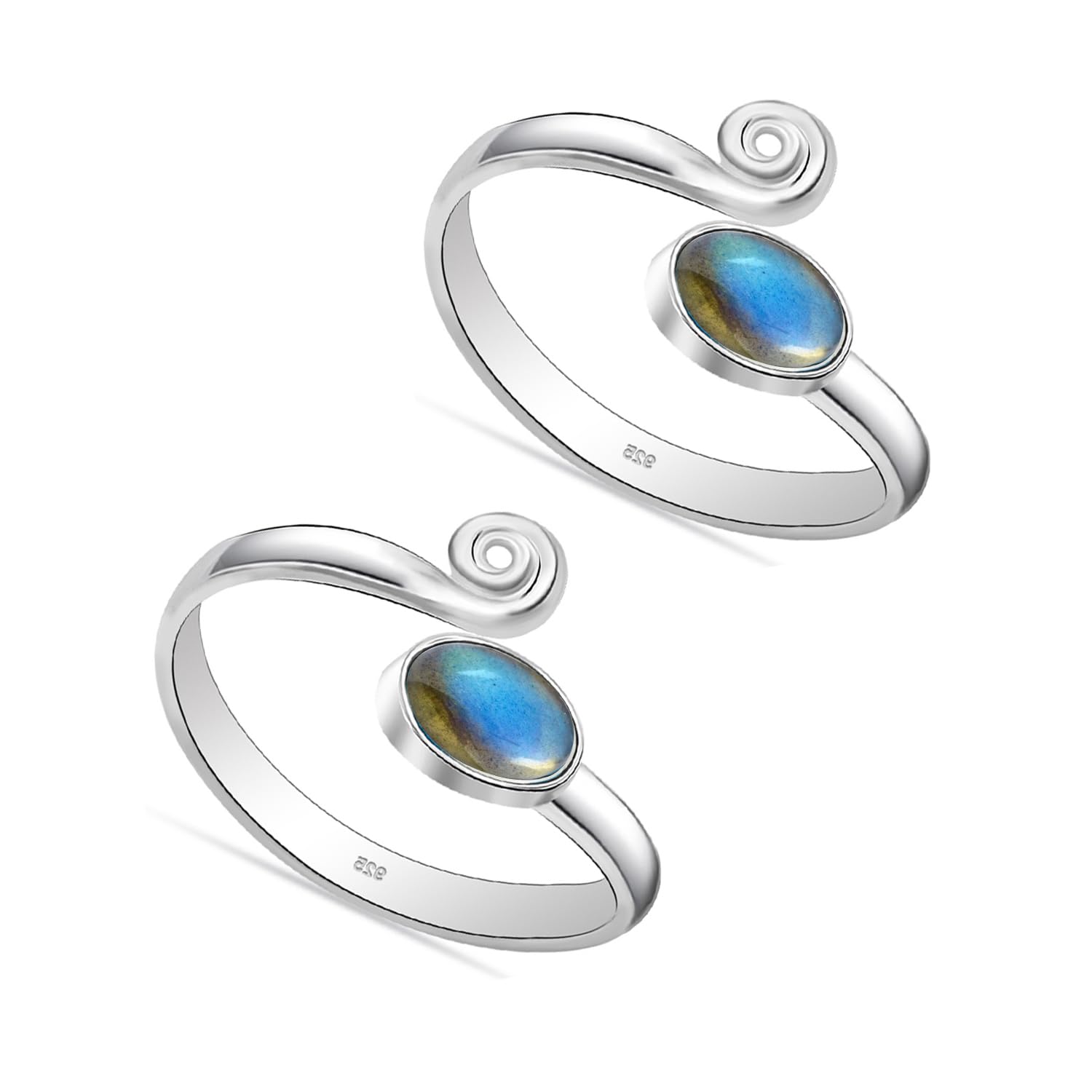 925 Sterling Silver Grey Blue Labradorite Stone Elegant and Comfortable Toe Ring for Women