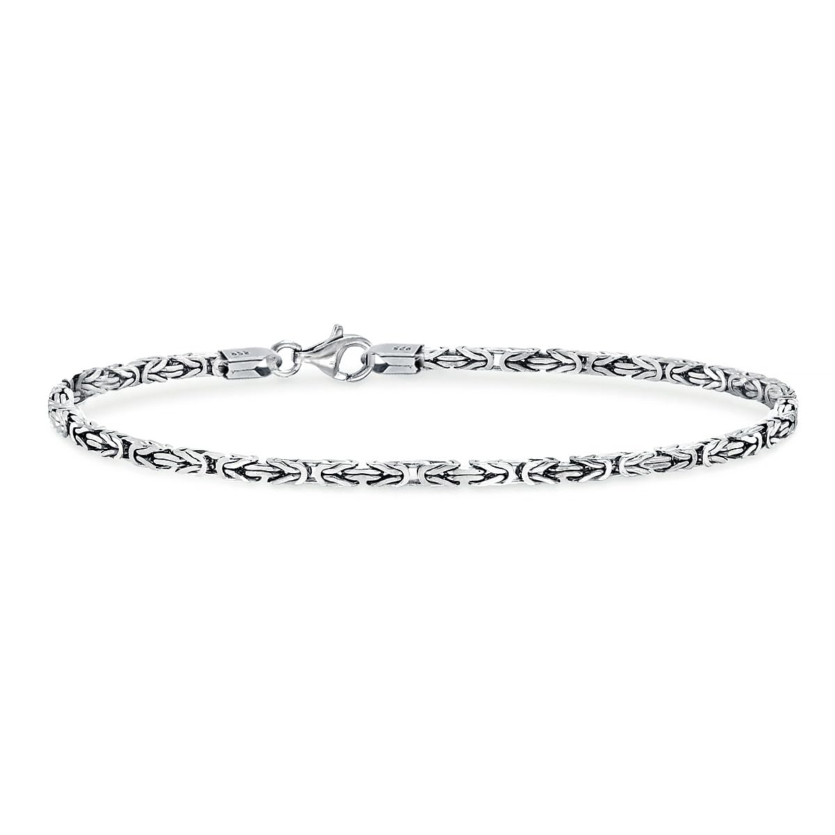 925 Sterling Silver Classic Italian Handmade Square Byzantine Link Chain Bracelet for Women 0.25CM