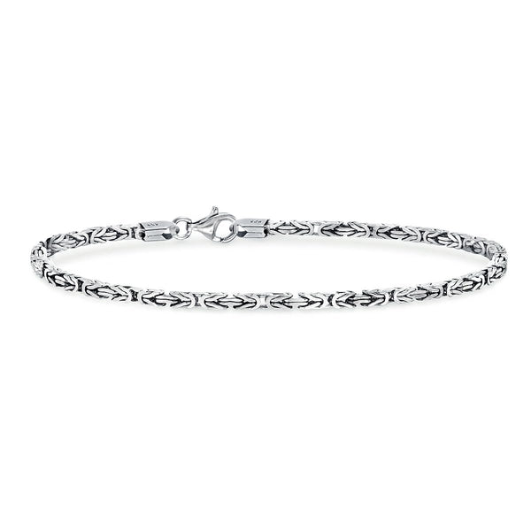 925 Sterling Silver Classic Italian Handmade Square Byzantine Link Chain Bracelet for Women 0.25CM