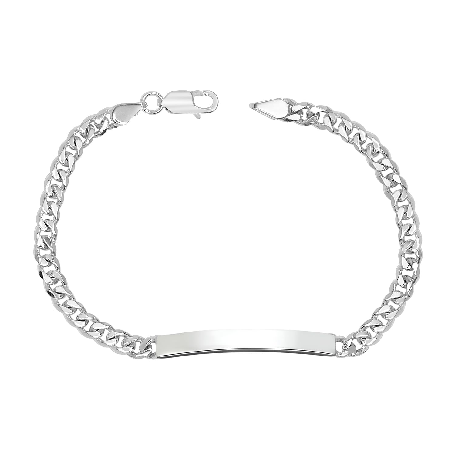 925 Sterling Silver Fancy Curb Chain ID Bracelet for Men