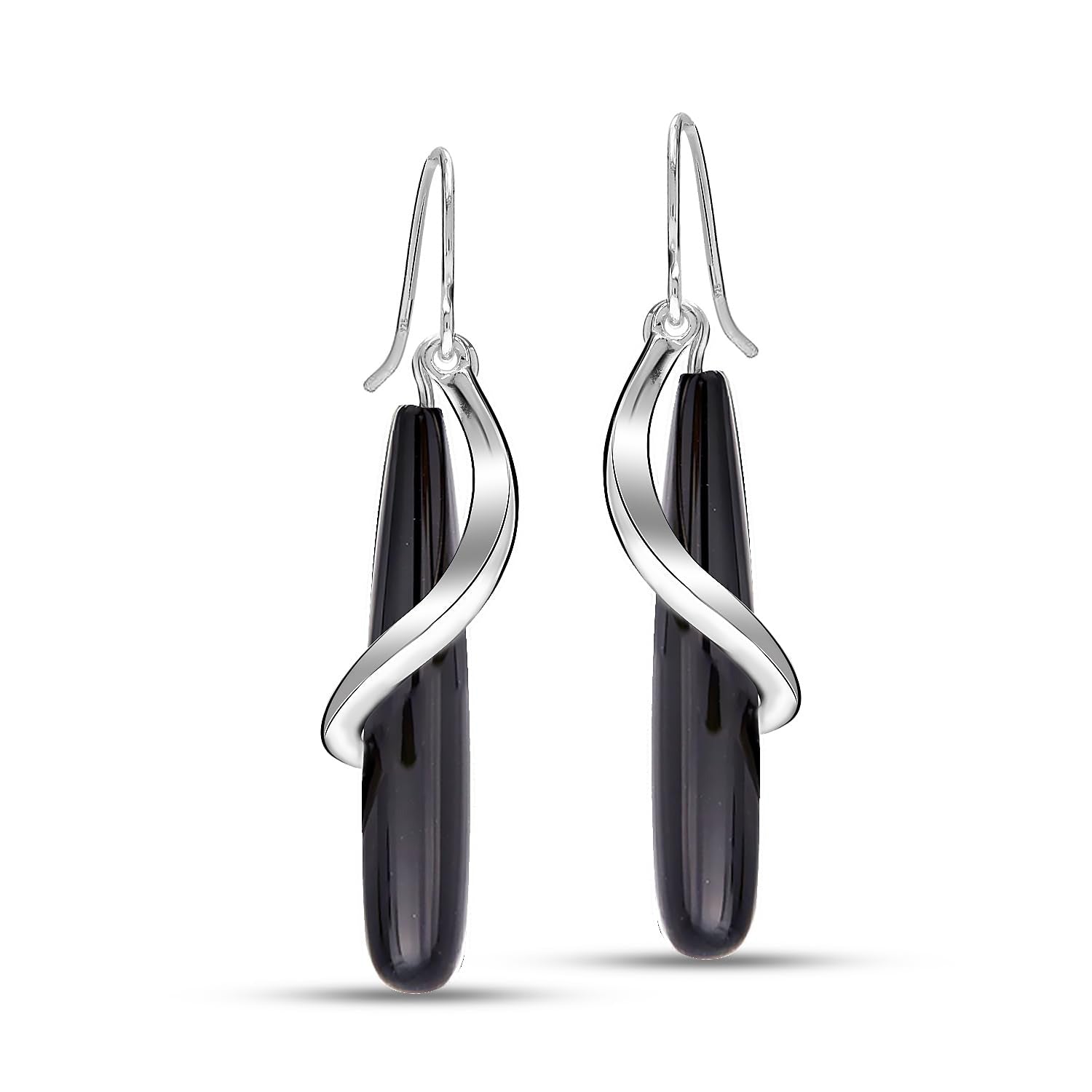 925 Sterling Silve Black Onyx Teardrop Spiral Drop Dangle Earrings for Women