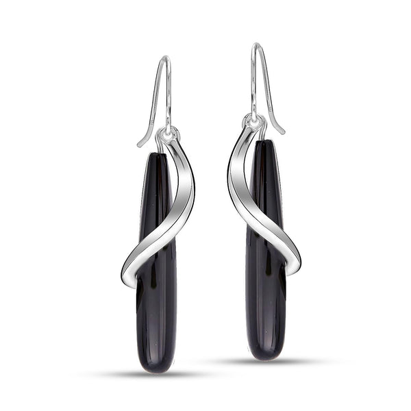 925 Sterling Silve Black Onyx Teardrop Spiral Drop Dangle Earrings for Women