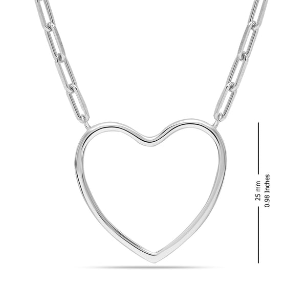 925 Sterling Silver Open Heart Paperclip Chain Pendant Necklace for Women Teen