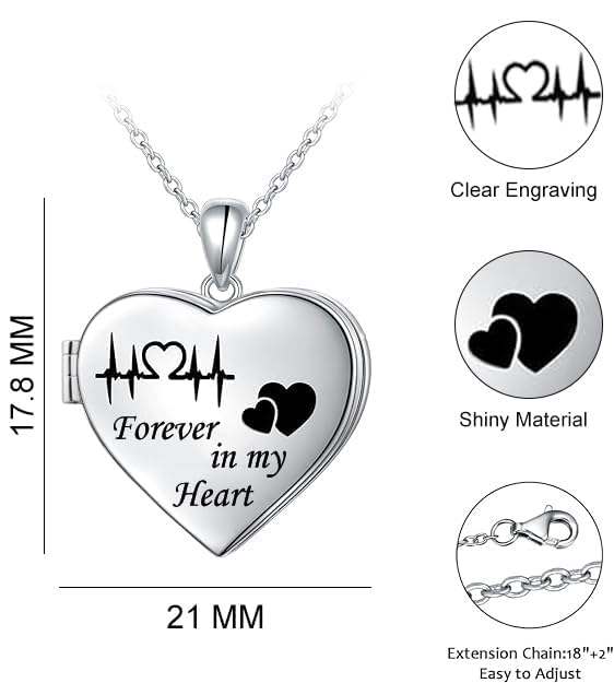 925 Sterling Silver Personalised Openable Heart Couple Photo Name & Message Love Printed Pictures Pendant Necklace for Women