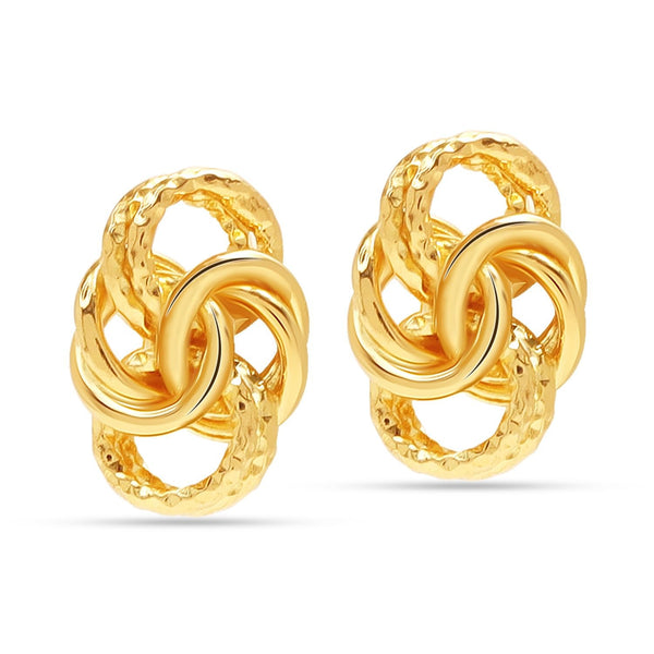 925 Steling Silver Italian 14K Gold-Plated Diamond-Cut Love Knot Stud Earrings for Women