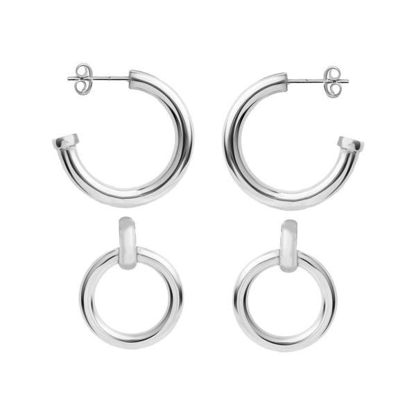 925 Sterling Silver Double Circle Round-Tube C-Hoop Earrings for Women