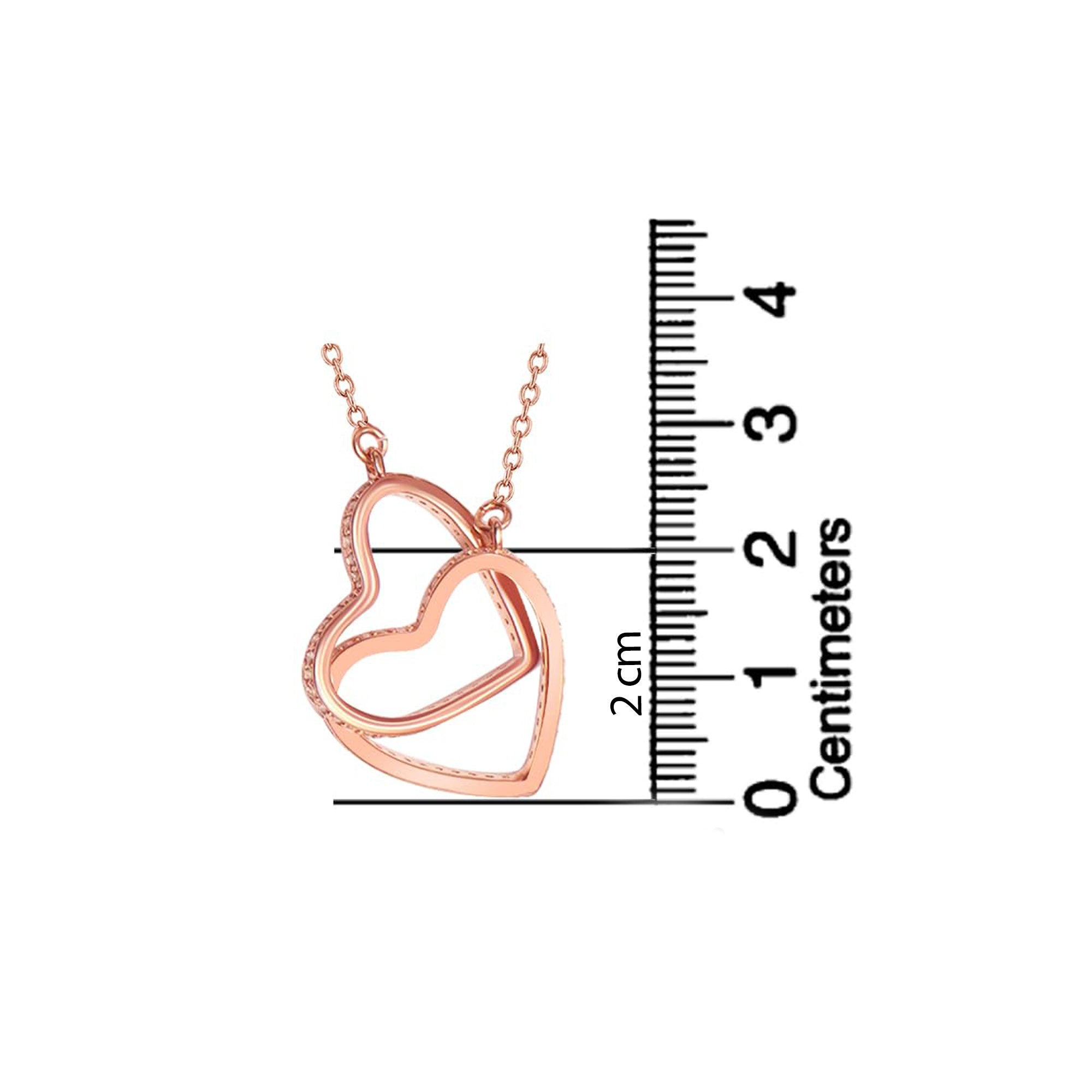 925 Sterling Silver 14K Rose-Gold Plated Interlocked Zirconia Love Heart Pendant Necklace for Women