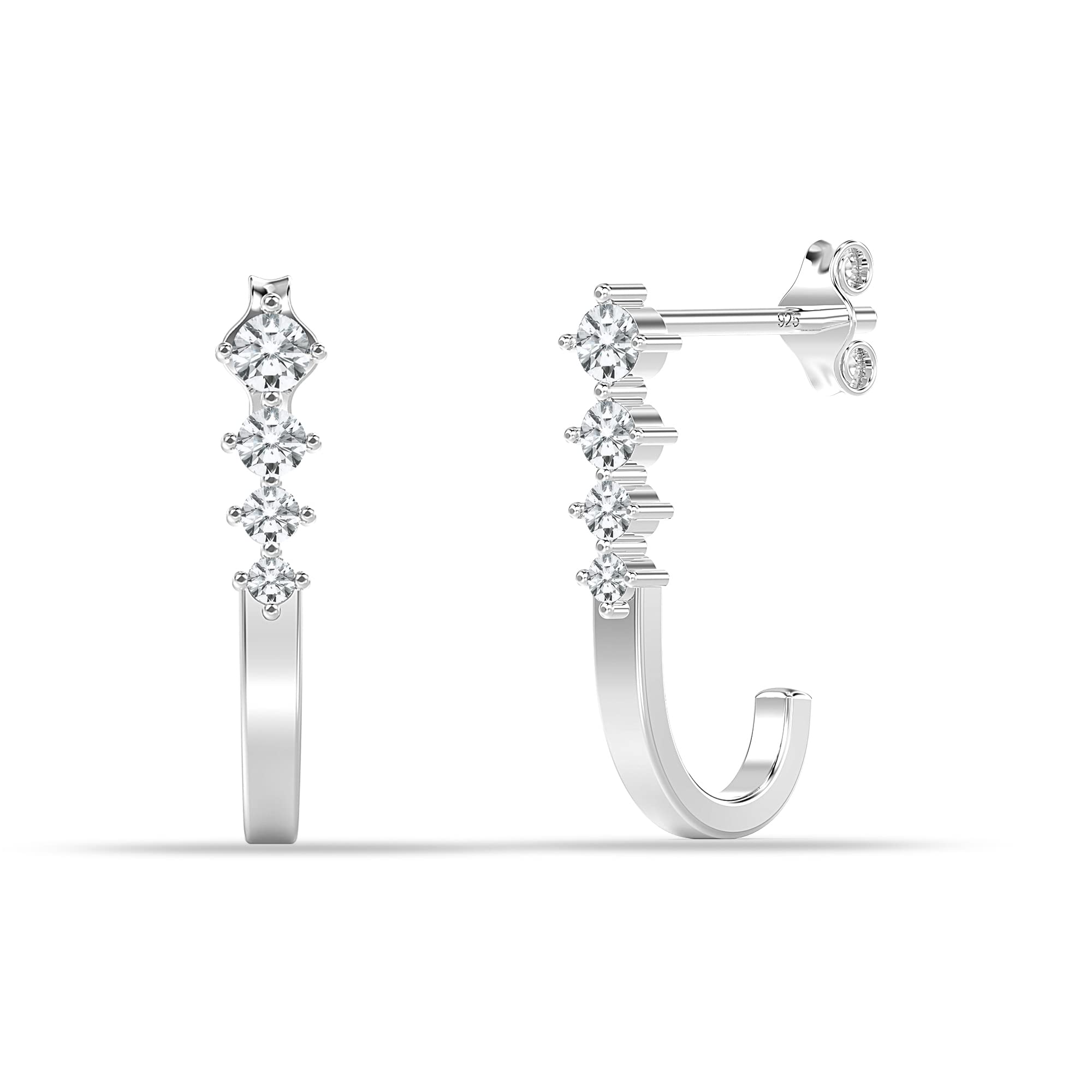 925 Sterling Silver Cubic-Zirconia Hypoallergenic Huggies Studs Earrings for Women