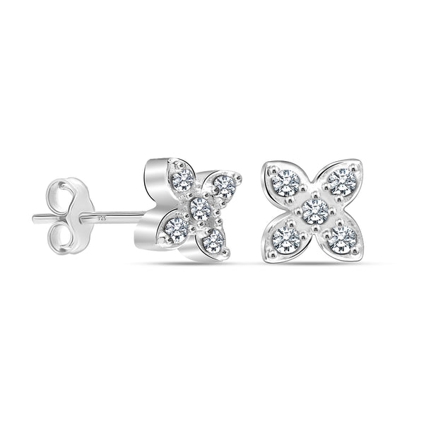 925 Sterling Silver Stunning Shine Cubic Zirconia Flower Stud Earrings for Women