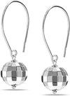 925 Sterling Silver Threader Wire Hammered Mirror Ball Disco Ball Drop Dangle Earring for Women