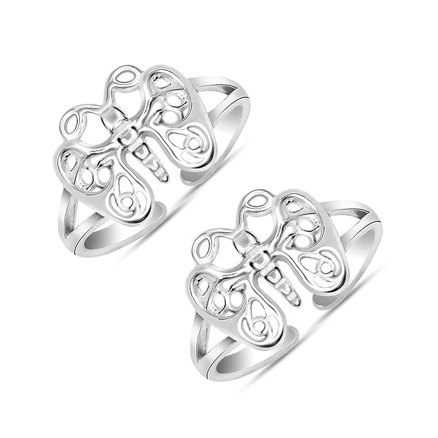 925 Sterling Silver Filigree Style Butterfly Toe Rings for Women