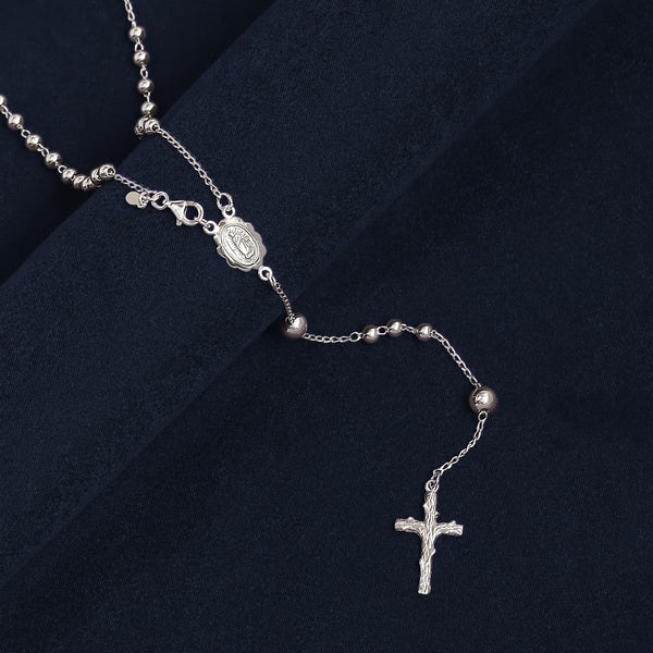 925 Sterling Silver Italian Rosary Bead Cross Y Necklace Chain for Women Men