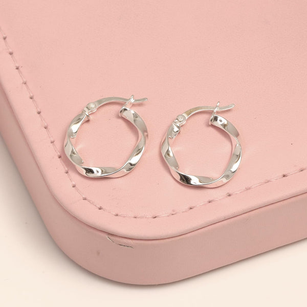 925 Sterling Silver Round Twisted Click-Top Hoop Earrings for Women