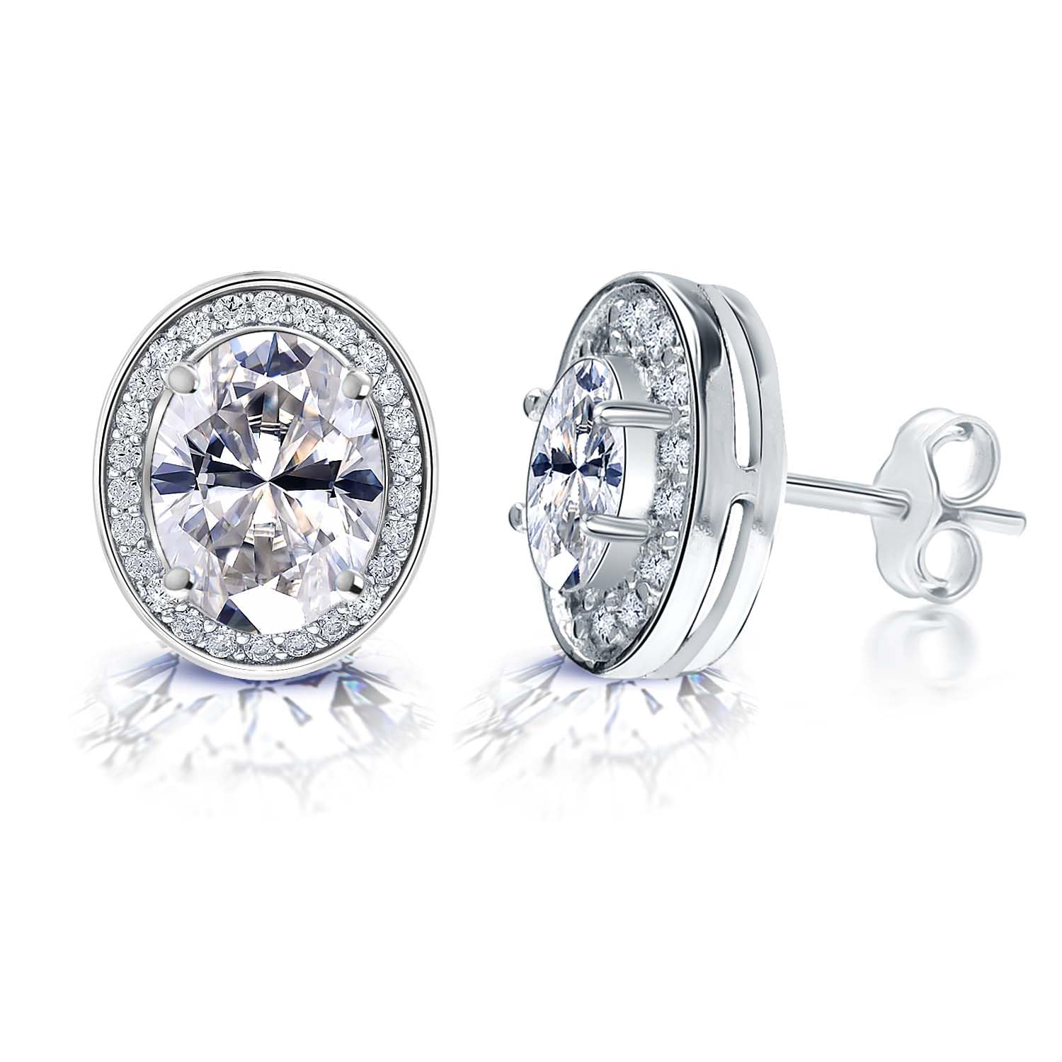 925 Sterling Silver CZ Diamond like Brilliance Sparkling Oval Shape Stud Earrings for Women